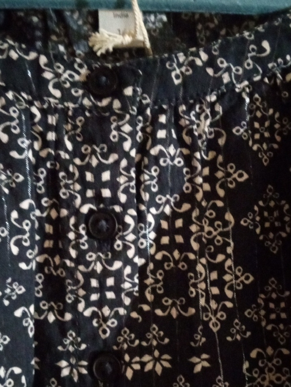 Garnet Hill Navy and White Patchwork Print Peasant Blouse - Picture 5 of 10
